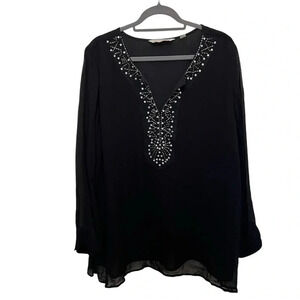 Avenue Chiffon Georgette Blouse with Beading Black Size 26/28